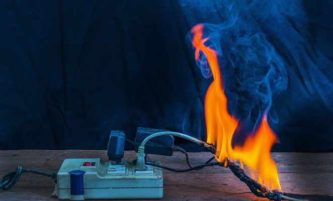 A an outlet surge protector that combusted into flames